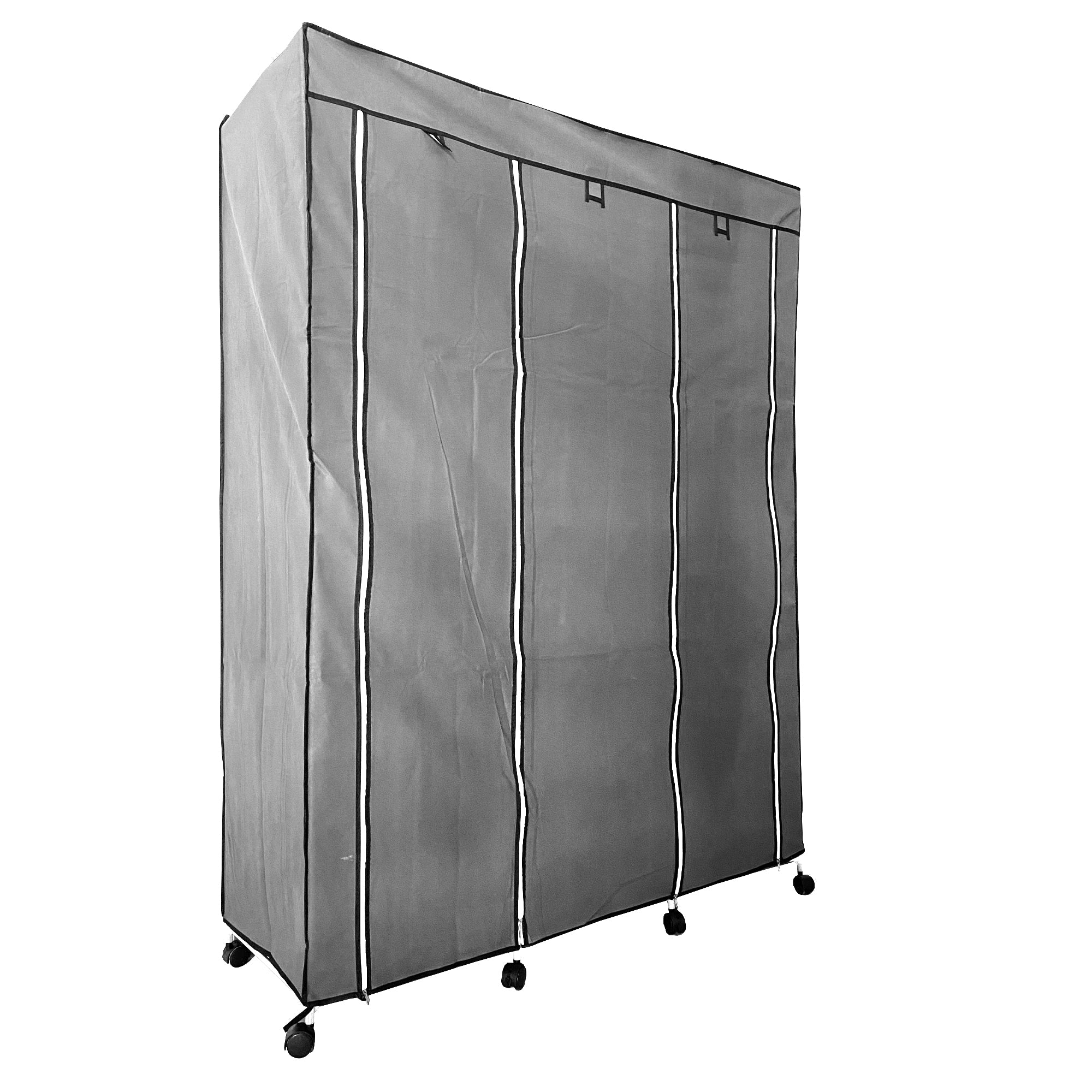 Vestidor de Tela con Cremallera y Ruedas  170x125x45cm, 6 compartimentos, 3 puertas, 2 roperos - Estilo Actual y Máxima Funcionalidad