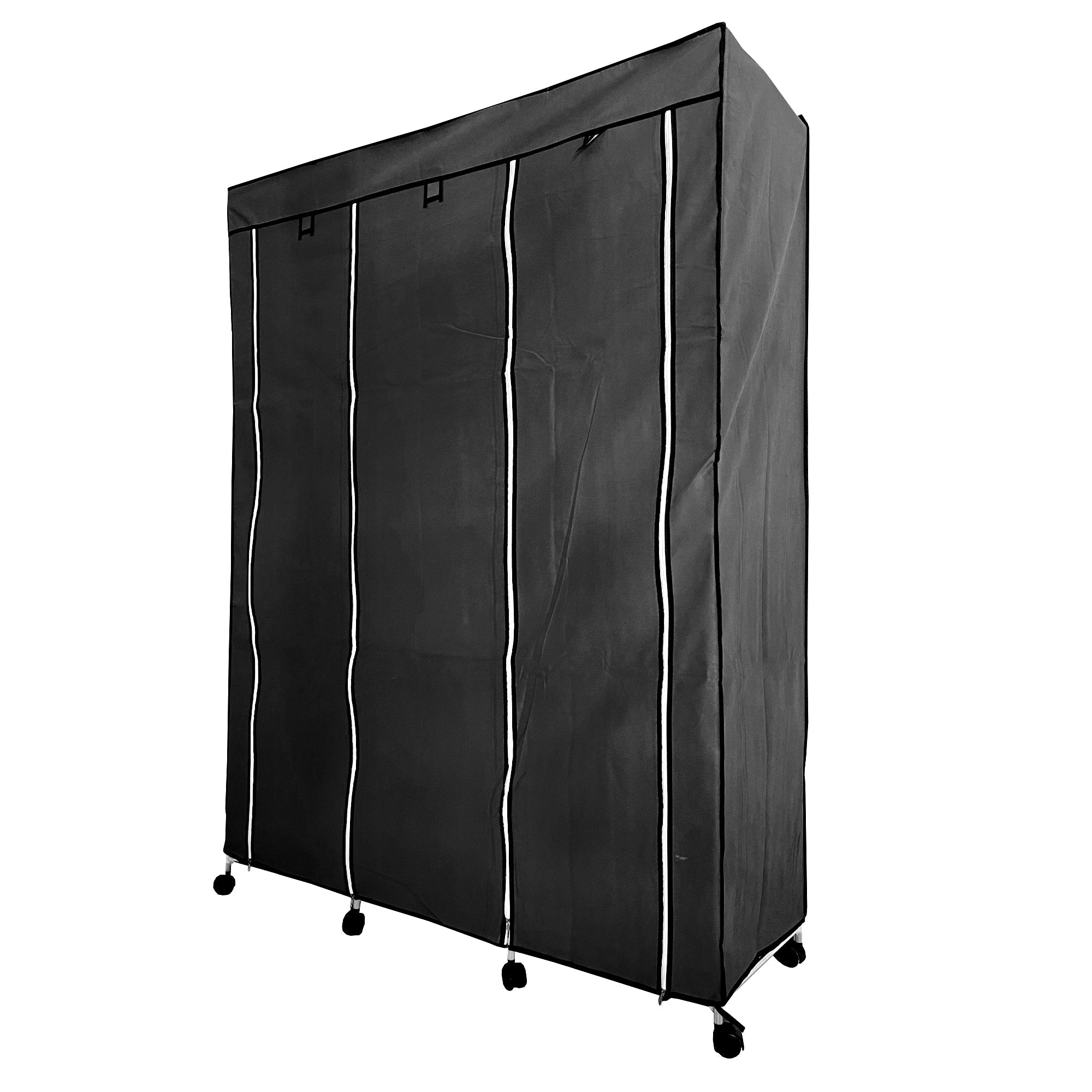 Vestidor de Tela con Cremallera y Ruedas  170x125x45cm, 6 compartimentos, 3 puertas, 2 roperos - Estilo Actual y Máxima Funcionalidad