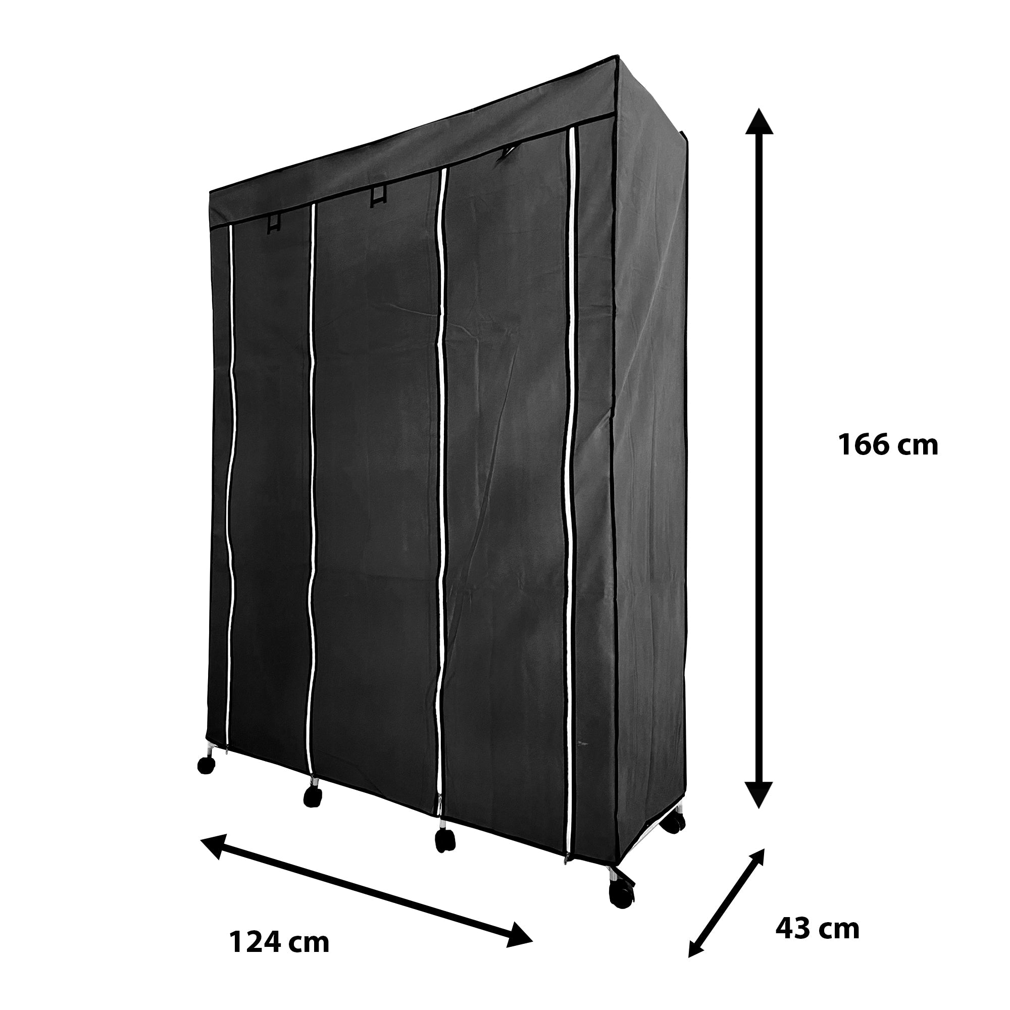 Vestidor de Tela con Cremallera y Ruedas  170x125x45cm, 6 compartimentos, 3 puertas, 2 roperos - Estilo Actual y Máxima Funcionalidad
