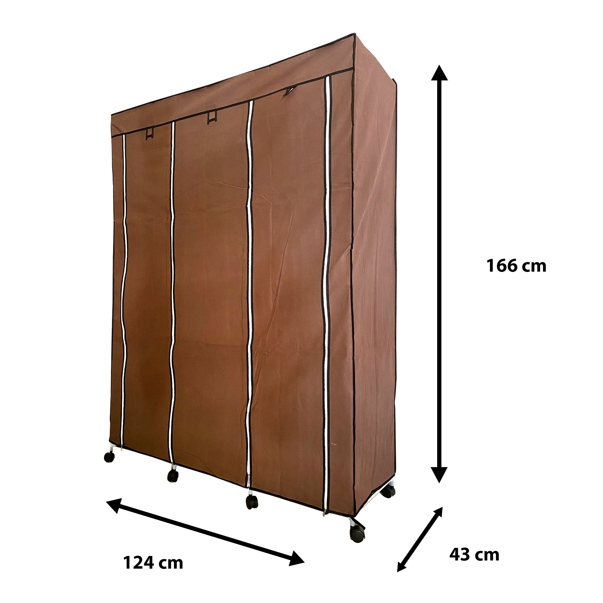 Vestidor de Tela con Cremallera y Ruedas  170x125x45cm, 6 compartimentos, 3 puertas, 2 roperos - Estilo Actual y Máxima Funcionalidad