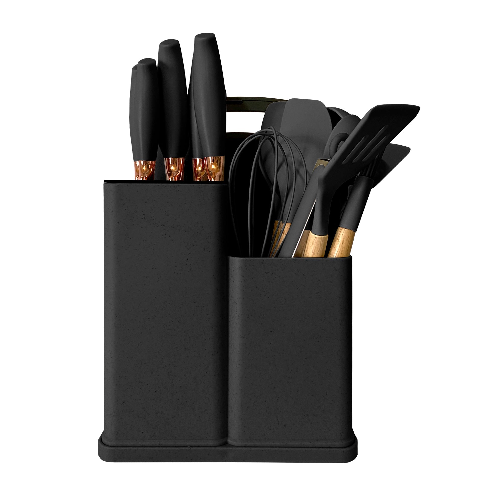 Set de Utensilios de Silicona y Madera 19 Piezas Nyana Home con Cuchillos y Tabla de Cortar - Diseño Moderno y Funcionalidad Extra