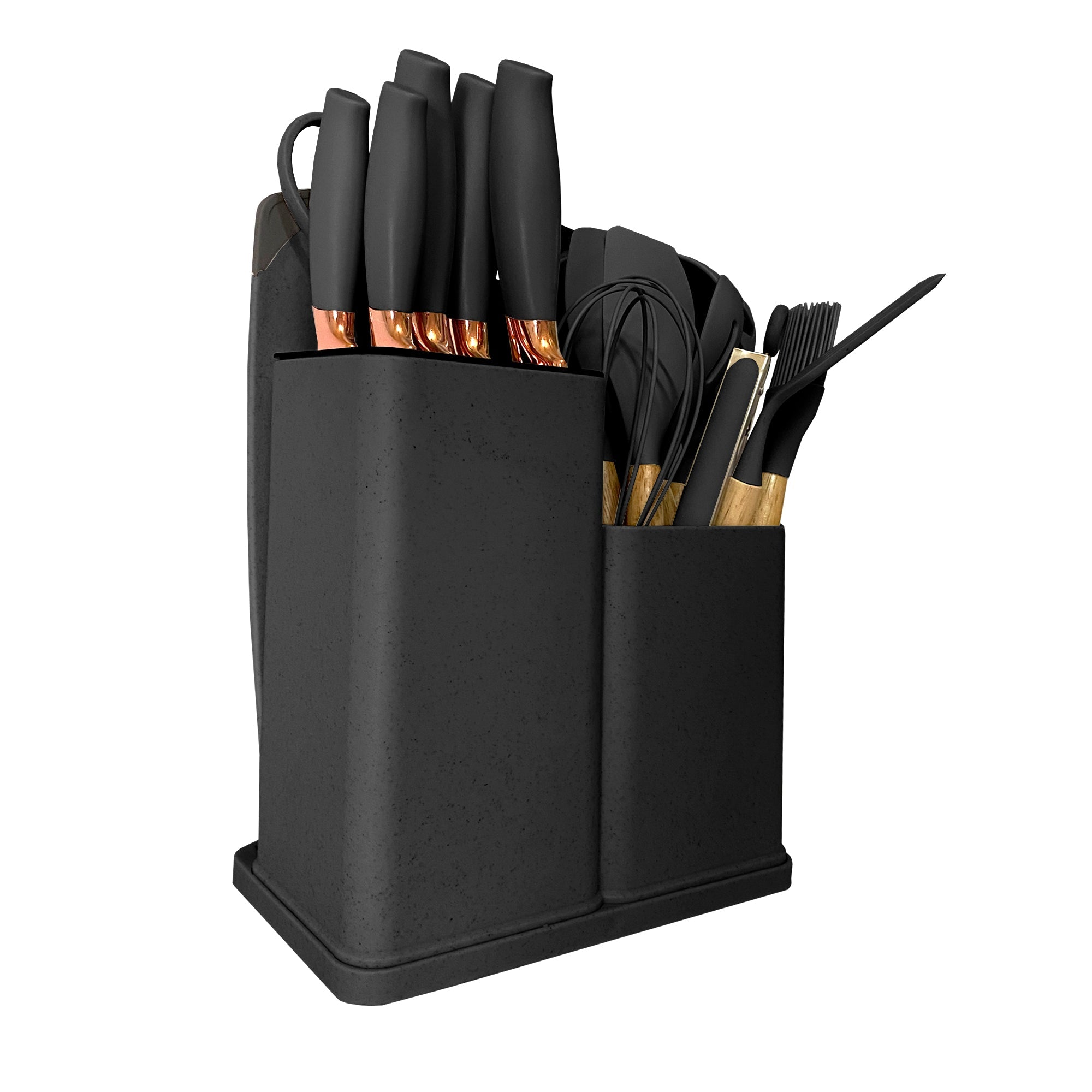 Set de Utensilios de Silicona y Madera 19 Piezas Nyana Home con Cuchillos y Tabla de Cortar - Diseño Moderno y Funcionalidad Extra