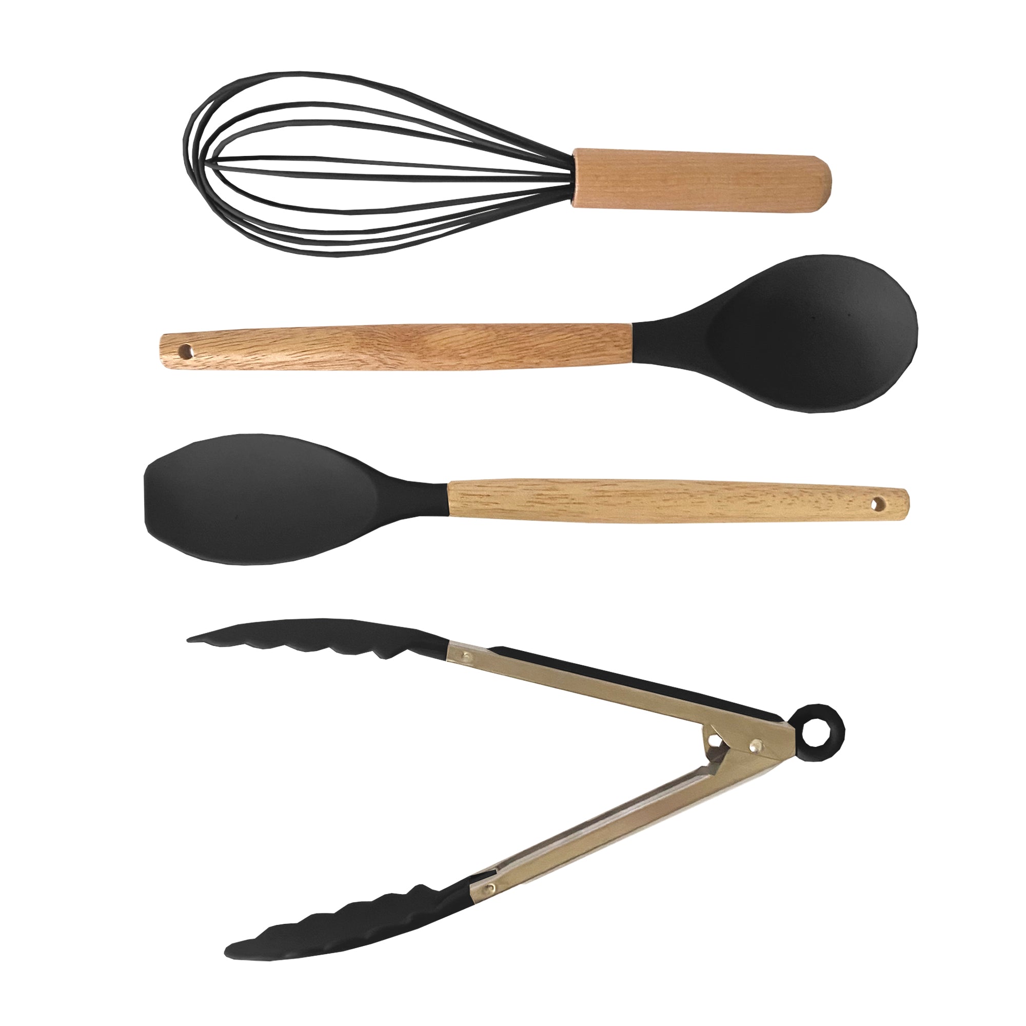 Set de Utensilios de Silicona y Madera 19 Piezas Nyana Home con Cuchillos y Tabla de Cortar - Diseño Moderno y Funcionalidad Extra