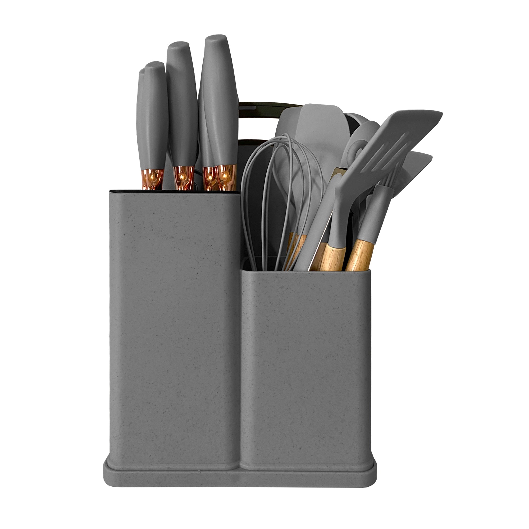Set de Utensilios de Silicona y Madera 19 Piezas Nyana Home con Cuchillos y Tabla de Cortar - Diseño Moderno y Funcionalidad Extra