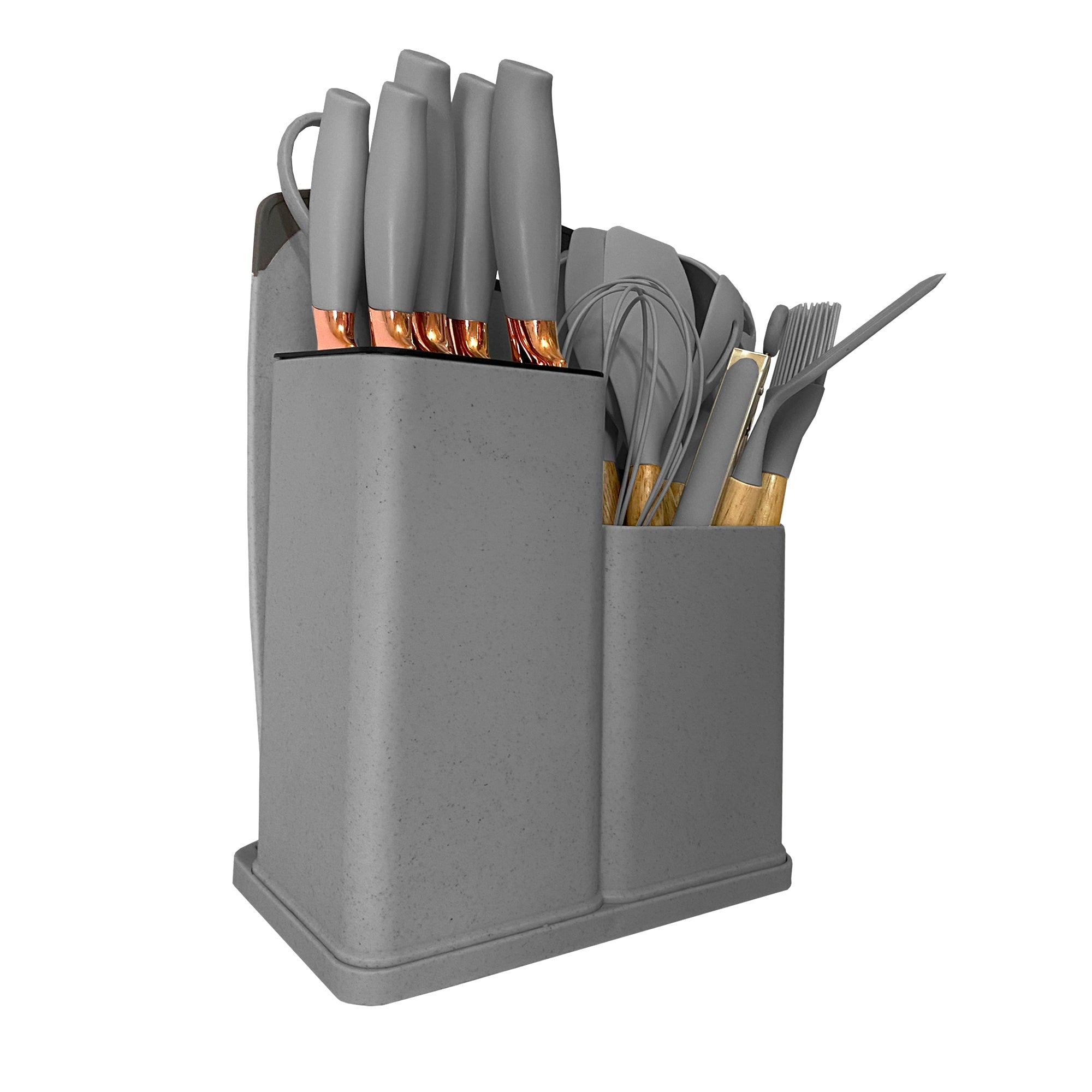 Set de Utensilios de Silicona y Madera 19 Piezas Nyana Home con Cuchillos y Tabla de Cortar - Diseño Moderno y Funcionalidad Extra - Paudan