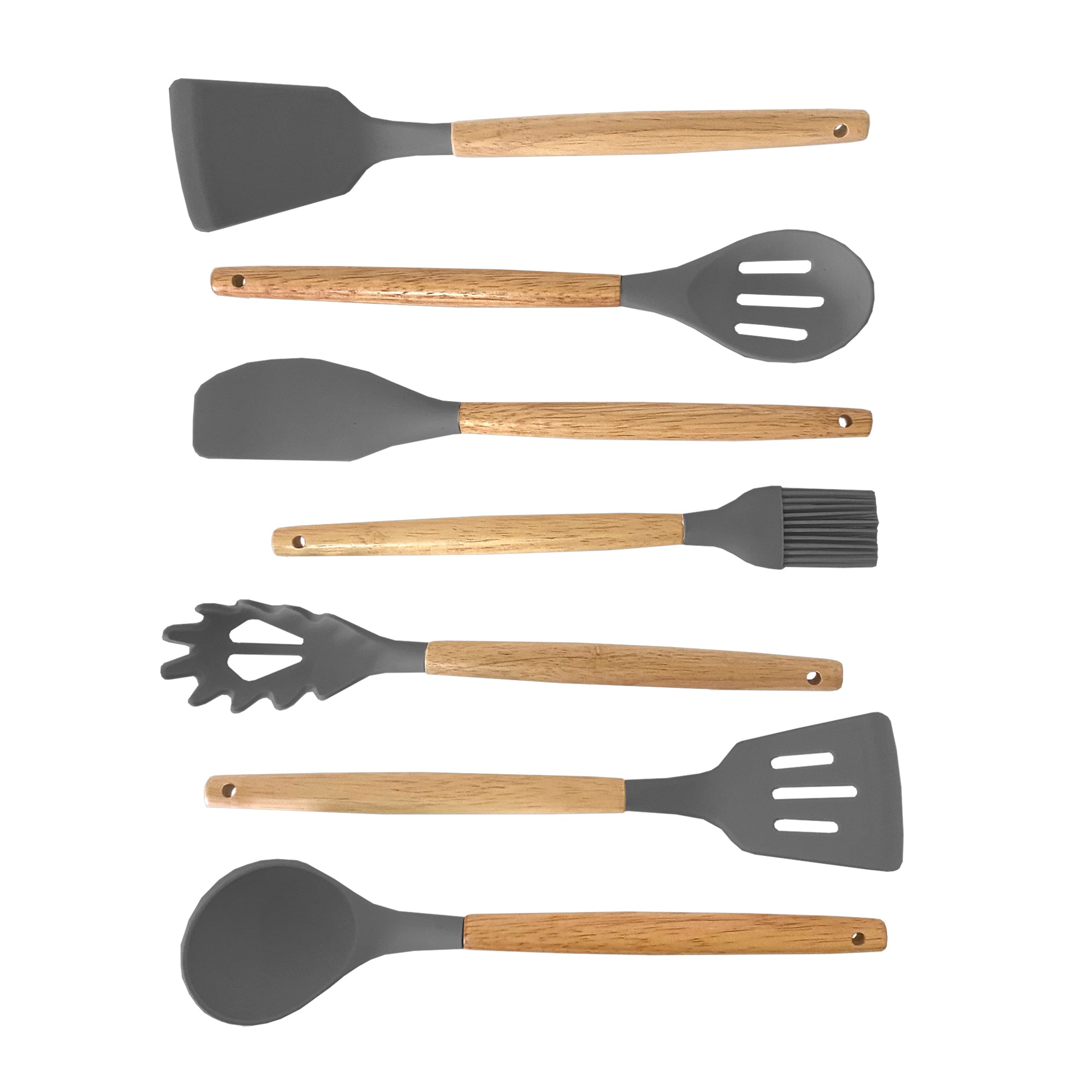 Set de Utensilios de Silicona y Madera 19 Piezas Nyana Home con Cuchillos y Tabla de Cortar - Diseño Moderno y Funcionalidad Extra - Paudan