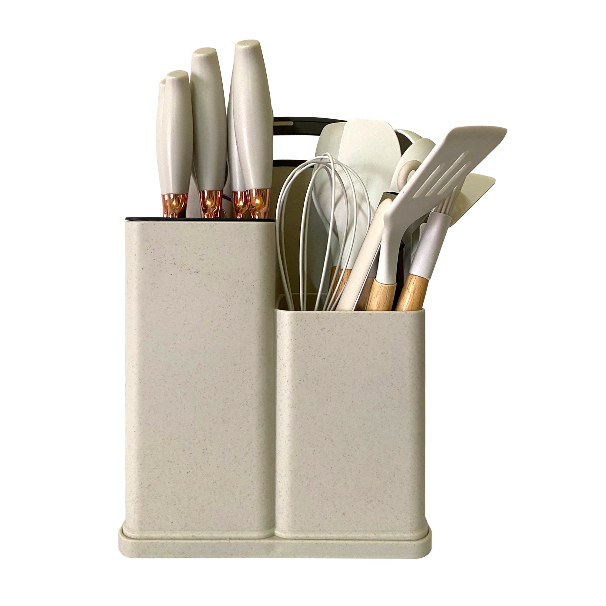 Set de Utensilios de Silicona y Madera 19 Piezas Nyana Home con Cuchillos y Tabla de Cortar - Diseño Moderno y Funcionalidad Extra - Paudan