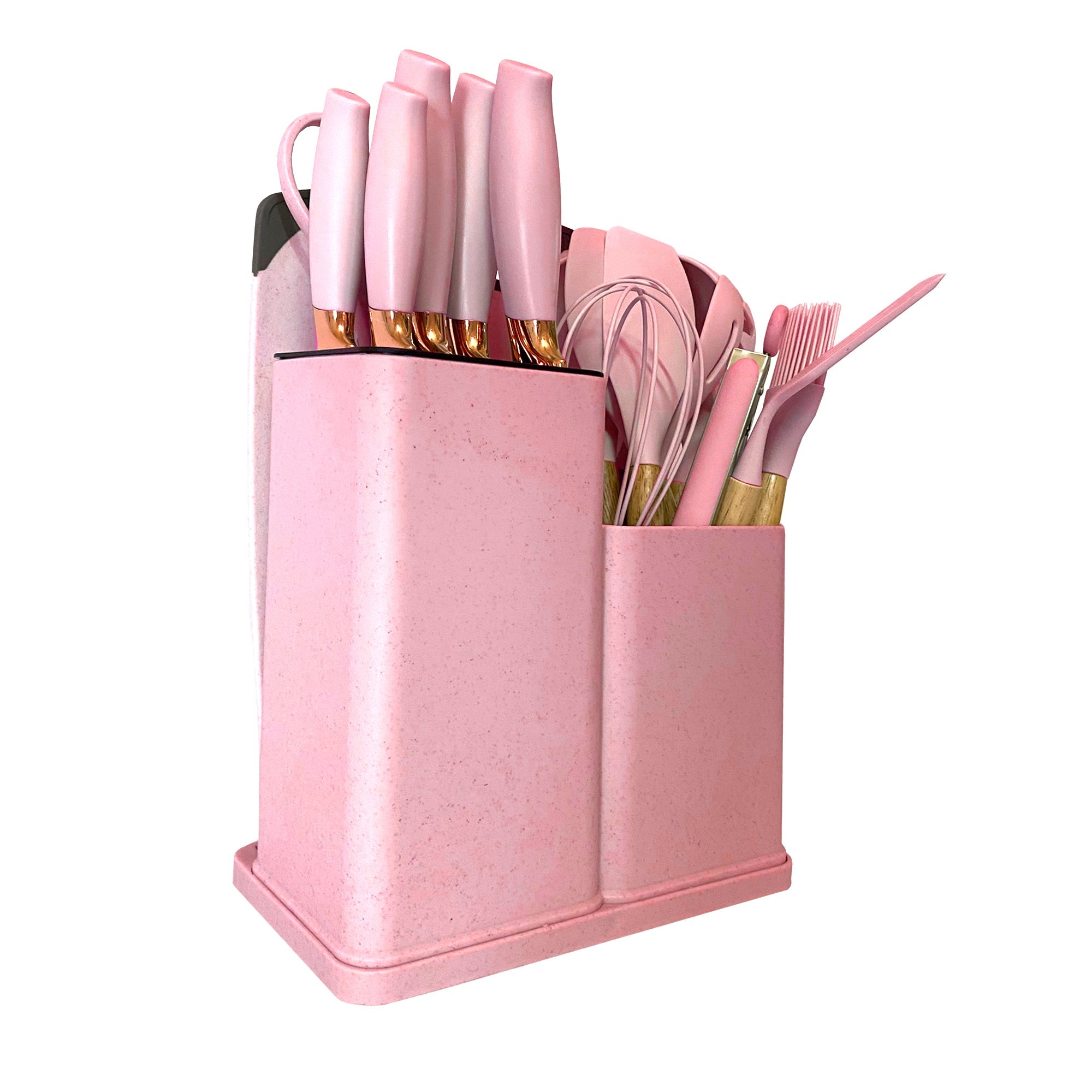 Set de Utensilios de Silicona y Madera 19 Piezas Nyana Home con Cuchillos y Tabla de Cortar - Diseño Moderno y Funcionalidad Extra