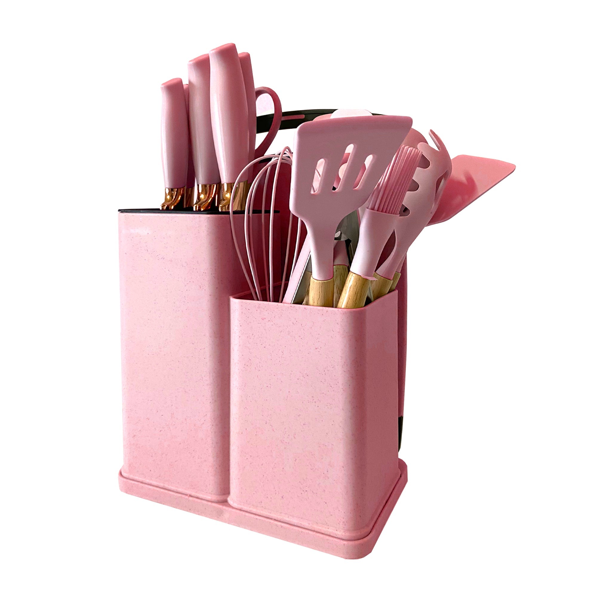 Set de Utensilios de Silicona y Madera 19 Piezas Nyana Home con Cuchillos y Tabla de Cortar - Diseño Moderno y Funcionalidad Extra