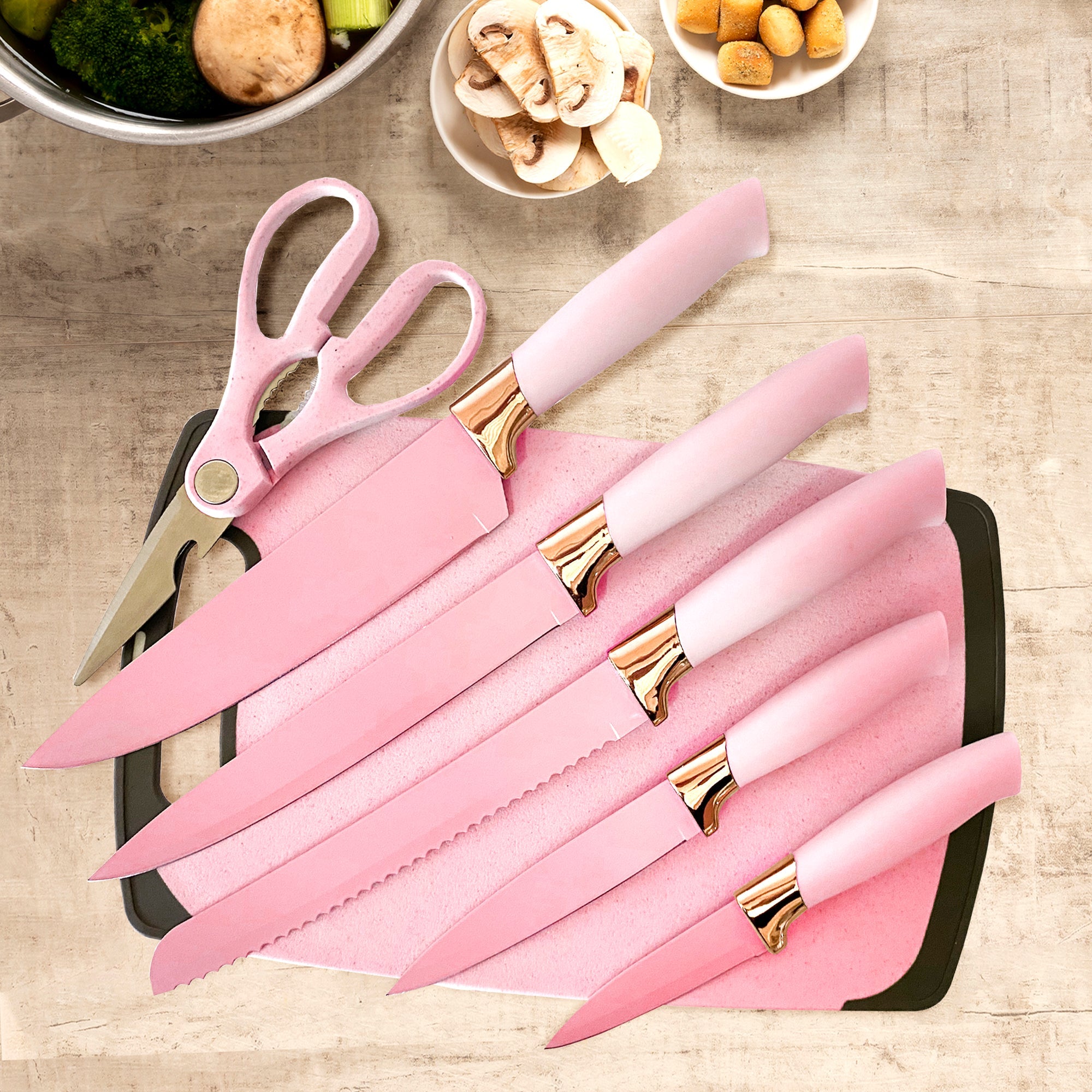 Set de Utensilios de Silicona y Madera 19 Piezas Nyana Home con Cuchillos y Tabla de Cortar - Diseño Moderno y Funcionalidad Extra