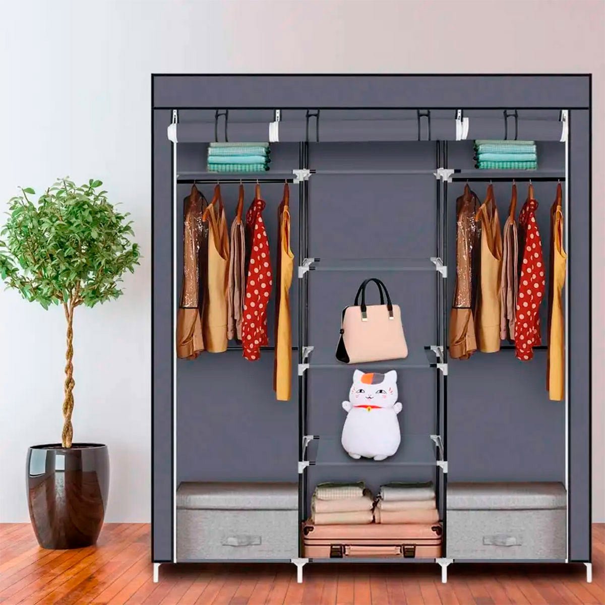 Armario Vestidor de Tela 170x150x45 cm - Diseño Moderno y Funcionalidad Extra - Paudan