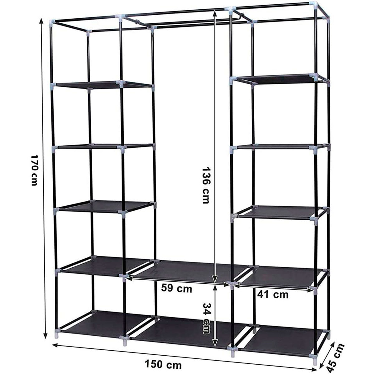 Armario Vestidor de Tela 170x150x45 cm - Diseño Moderno y Funcionalidad Extra - Paudan