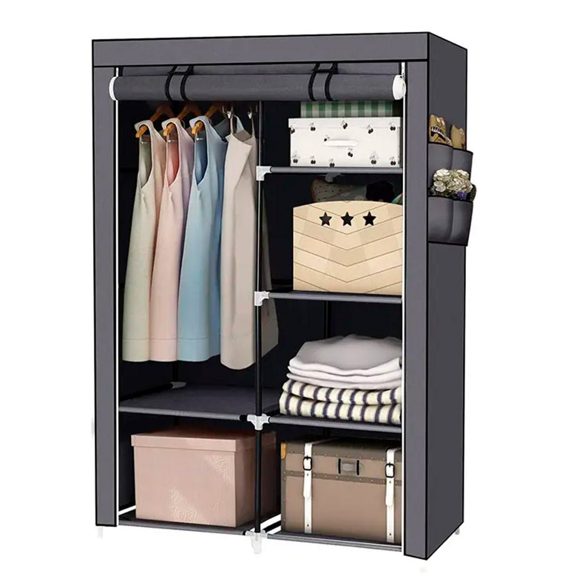 Armario Vestidor Tela con bolsillos laterales 165x88x45 cm - Diseño Moderno y Funcionalidad Extra - Paudan