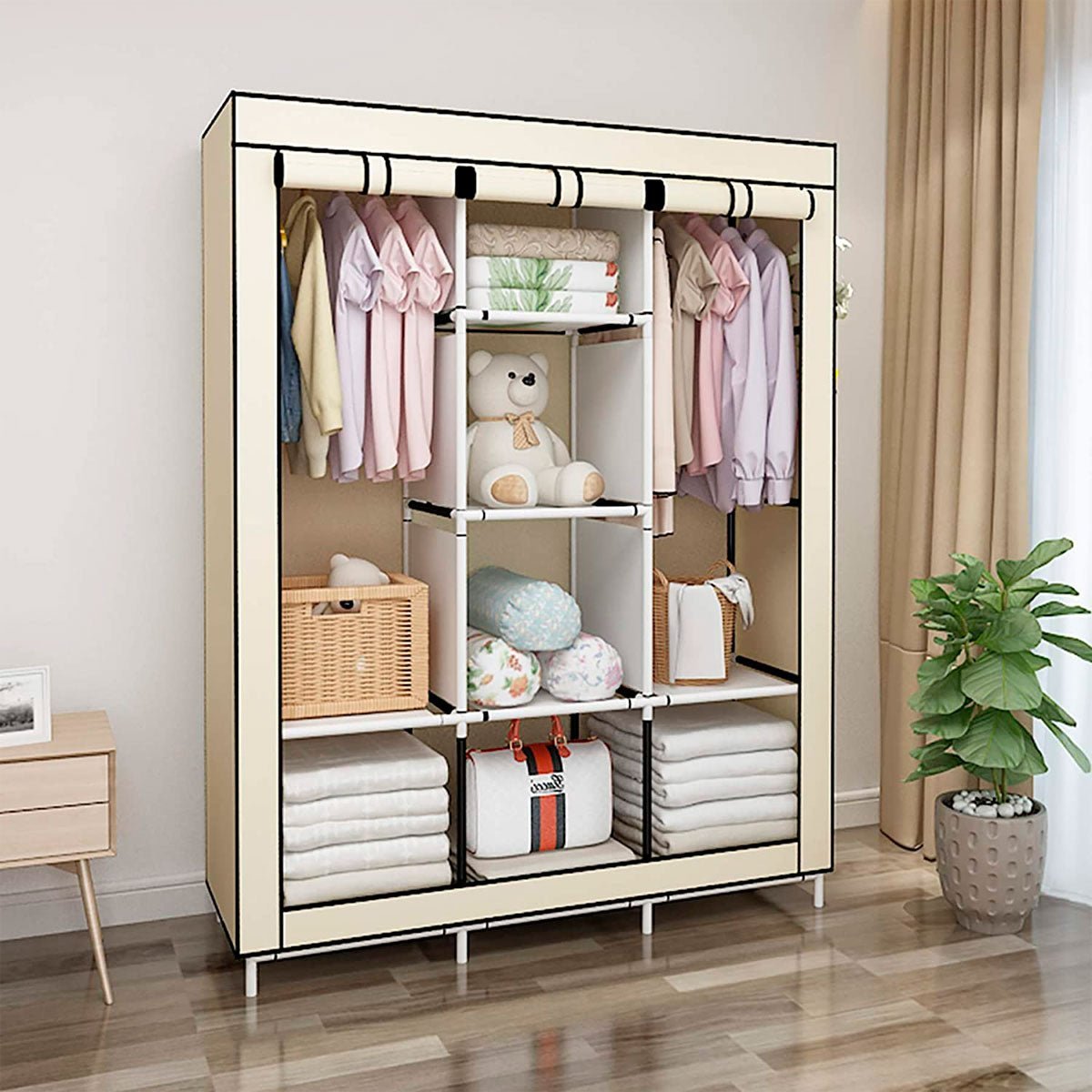 Armario Vestidor Tela con bolsillos laterales 170x127x45 cm - Diseño Moderno y Funcionalidad Extra - Paudan