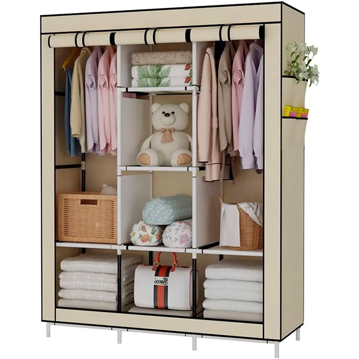 Vestidor de Tela con Bolsillos Laterales 170x127x45 cm - Estilo Moderno y Funcionalidad Extrad Extra - Paudan