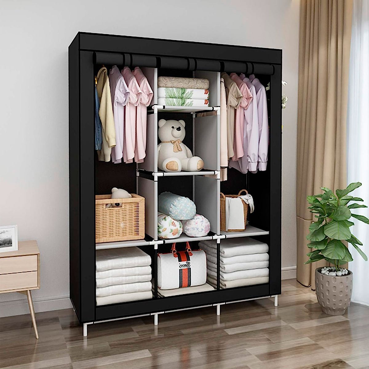 Vestidor de Tela con Bolsillos Laterales 170x127x45 cm - Estilo Moderno y Funcionalidad Extrad Extra - Paudan