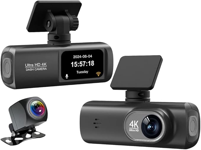 Cámara de Salpicadero 4K con GPS y WiFi para Coche - Dashcam Doble con Visión Nocturna, Grabación en Bucle y Monitor de Estacionamiento 24H