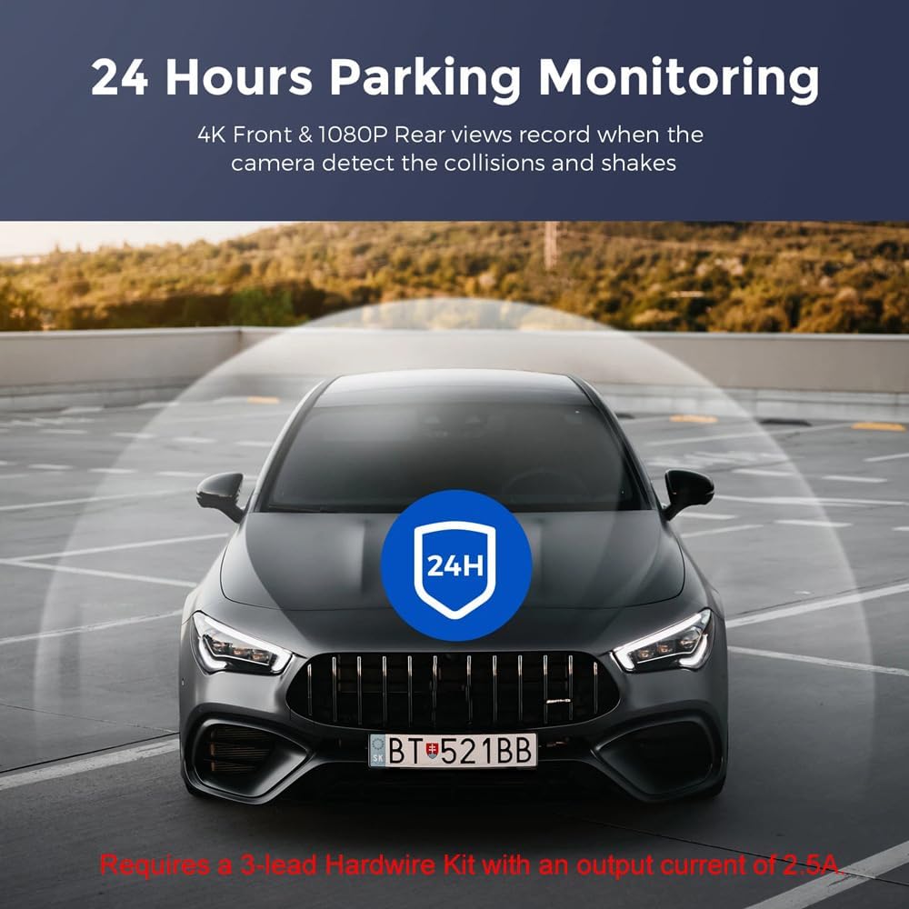 Cámara de Salpicadero 4K con GPS y WiFi para Coche - Dashcam Doble con Visión Nocturna, Grabación en Bucle y Monitor de Estacionamiento 24H
