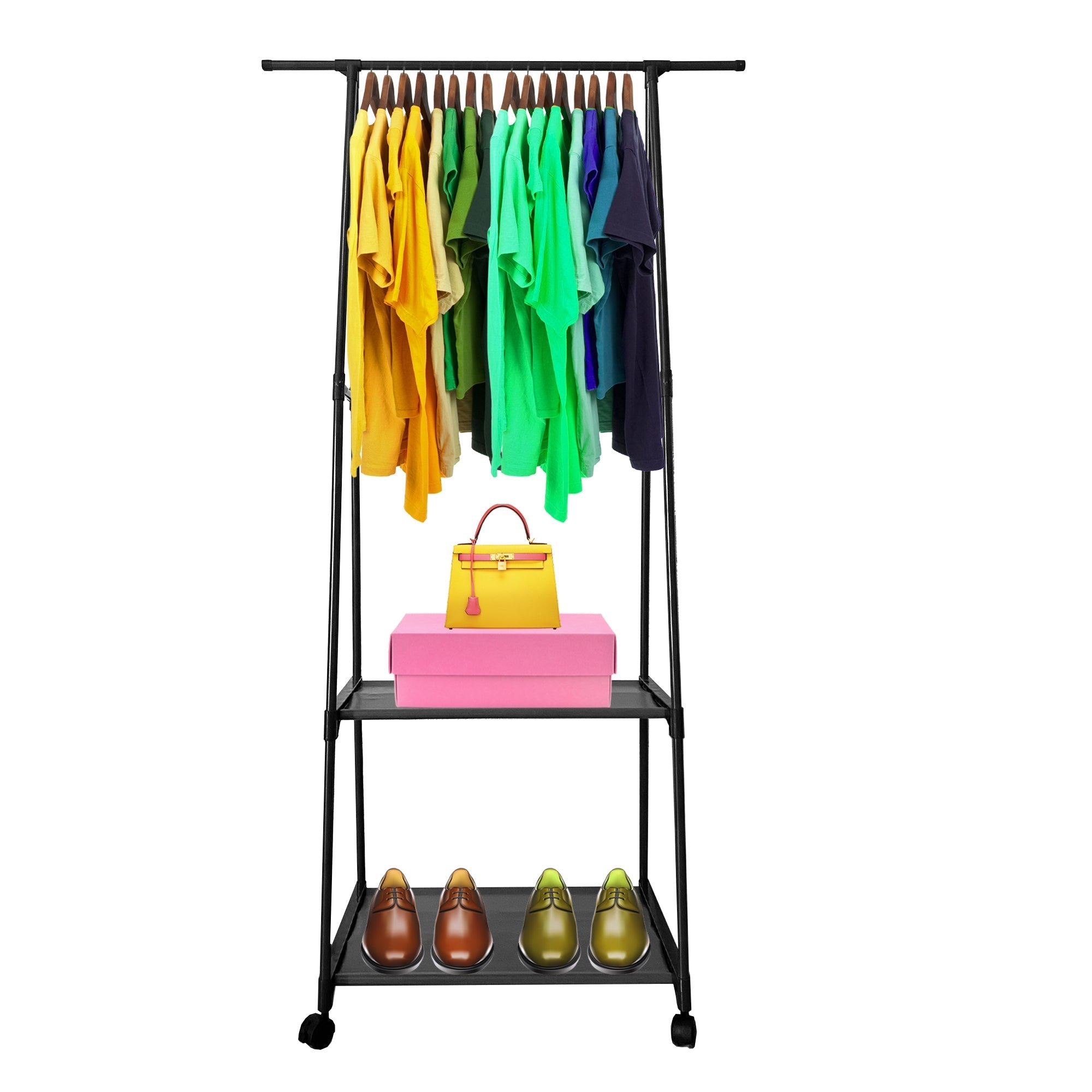 Perchero Burro Majestic Nyana Home 1 Barra Superior 2 Estantes Inferiores 4 Ruedas Giratorias 360º Medidas 158x82x44 cm - Diseño Moderno y Funcionalidad Extra - Paudan